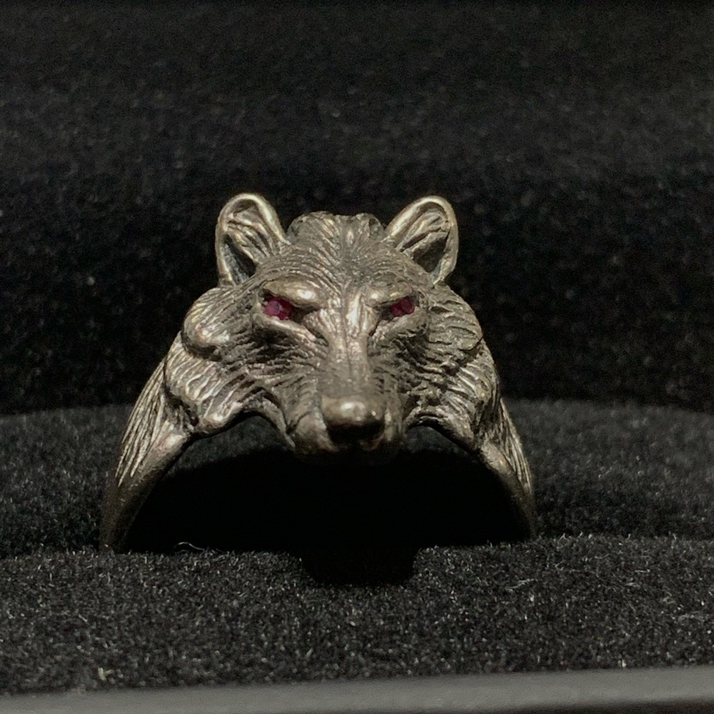 WOLF RING - STERLING SILVER - RUBY EYES OBO - Picture 6 of 10